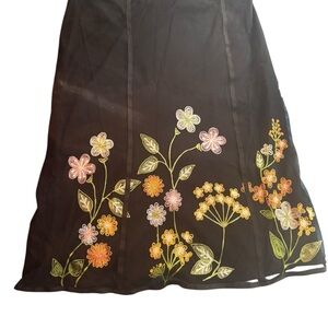 Sigrid Olsen Black Skirt with Colorful Floral Embroidery